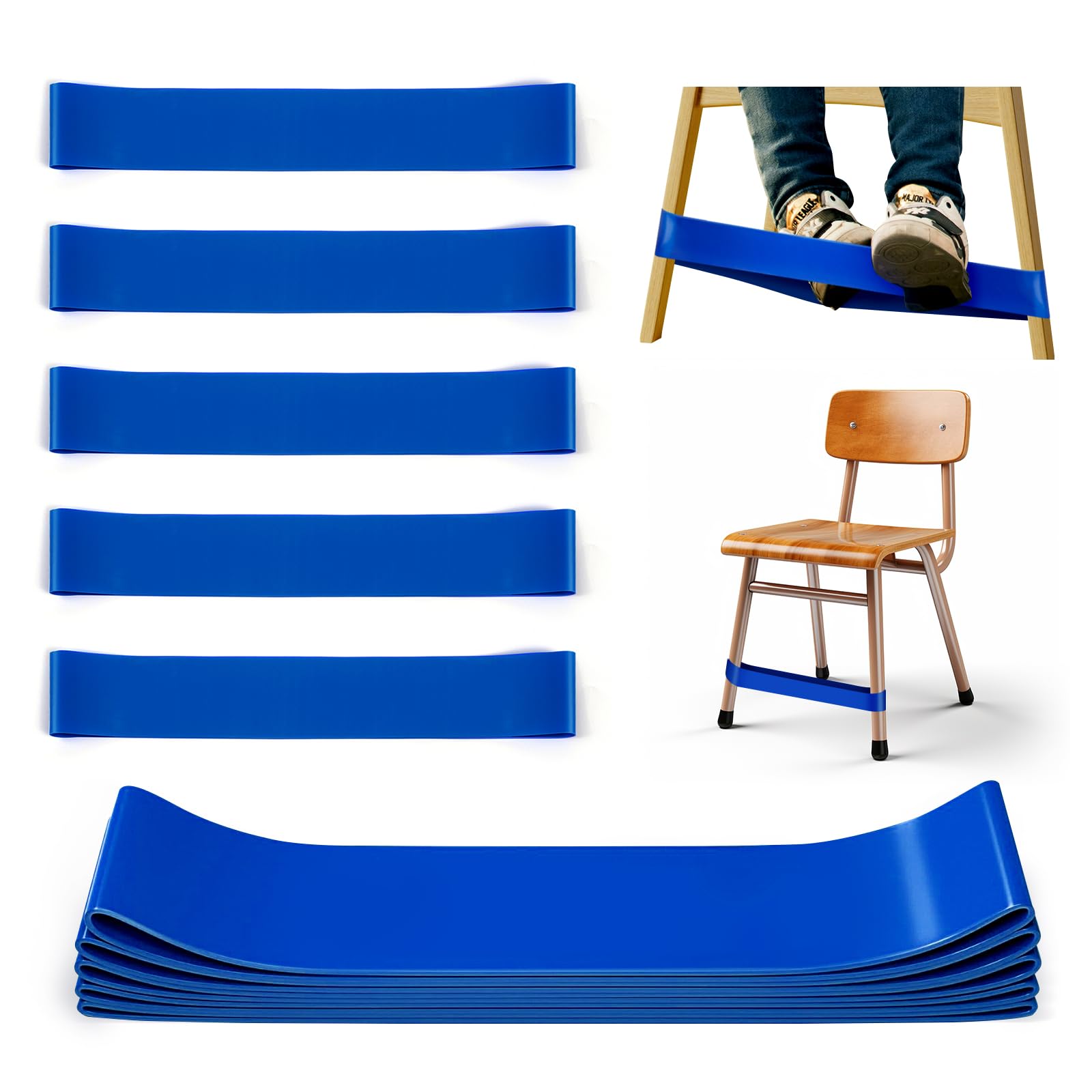 WNSIRVY 5 Pack Chair Bands for Kids with Fidgety Feet, ADHD Tools for Kids, Improve Focus & Reduce Restlessness, Chair Bands for Sensory ADHD ADD Autism - Classroom & Home Must Haves (Blue)