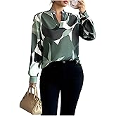 SweatyRocks Women's Satin V Neck Long Sleeve Blouses Dressy Casual Fall Going Out Work Business Shirts