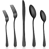 LIANYU Black Flatware Silverware Set, 40-Piece Cutlery Set for 8 | Stainless Steel Restaurant Party Tableware Eating Utensils, Mirror Finish, Dishwasher Safe
