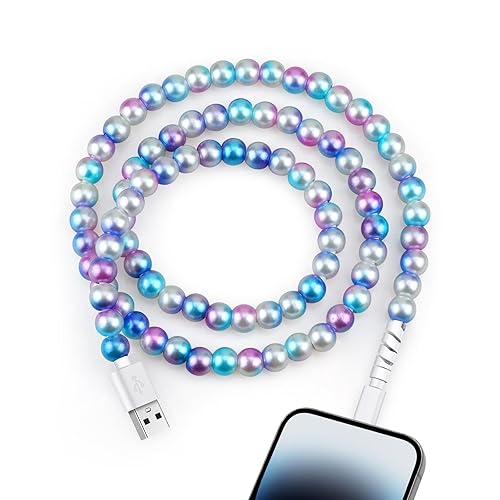 Vunake for iPhone Charger Cable 3A 60W Fast Charging Cables 1M Colorful Beaded Phone Charging Cable for Girls Women for iPhone 14 Pro Max 13 12-Pink lake Blue