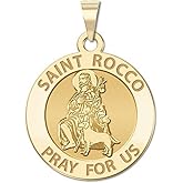 PicturesOnGold.com Saint Rocco Round Religious Medal - 2/3 Inch Size of Dime Solid 14K Yellow Gold Pendant - Protection Jewelry Christian Gifts for Men & Women