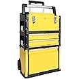 BIG RED Stackable Rolling Tool Box Portable Metal Toolbox Organizer with Wheels and 2 Drawers Separate Rolling Upright Trolley Tool Chest for Garage or Workshop,Yellow,ATRJF-C305ABDY