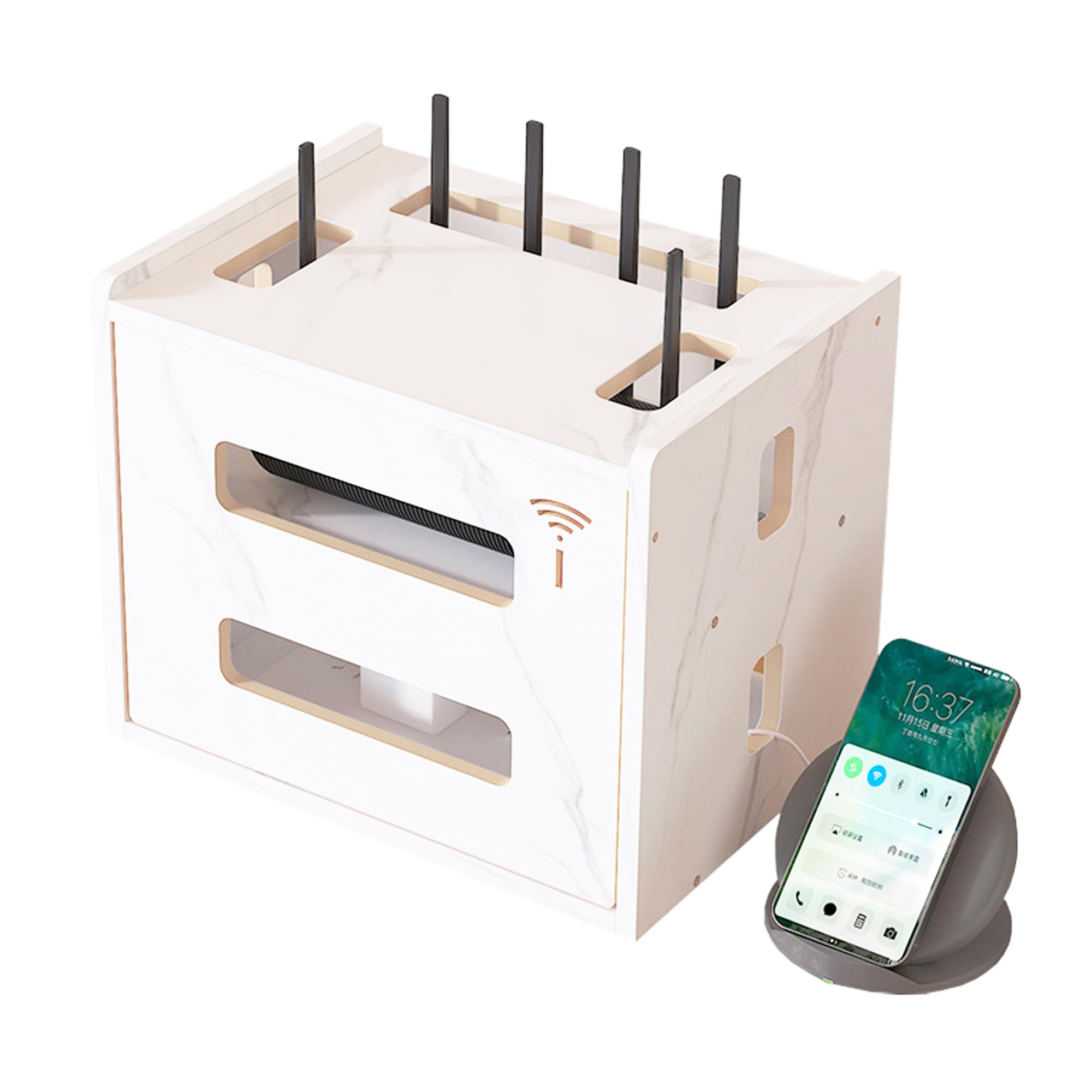 Photo 1 of Catekro WIFI Router Storage Box, wifi Cabinet to Hide Router and Modem, Router Cover Decorative Box for Office and Home (White)