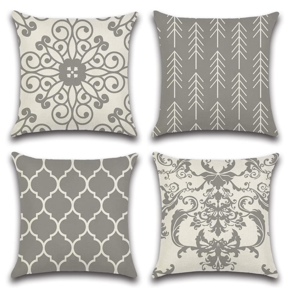 CLVEDU 4Pack Throw Pillow Covers 18x18 in Linen Fabric Cushion Covers Grey Throw Pillows for Couch, Decorative Throw Pillow Cases Accent Pillow Covers for Home Bed Couch Sofa Car (Style1) — image 1