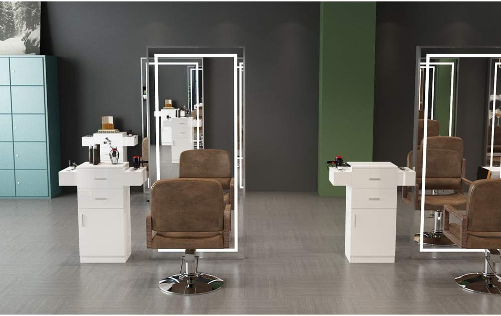 Pannow Salon Wood Storage Station Cabinet, 2 Drawer & 1 Large Cabinet Salon Hair Styling Equipment Drawer with Lock,Beauty Furniture Hairdressing Cabinet Storage Coloring Station: Kitchen & Dining