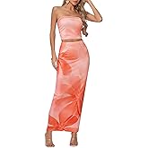 SOLY HUX Women's 2 Piece Skirt Sets Strapless Crop Tube Top Bodycon Maxi Skirt Summer Floral Outfits