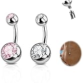 DJCIW 2PCS G23 Titanium Belly Button Rings 14G with Sparkling Cubic Zirconia Internally Threaded Navel Belly Piercing Curved Barbell Jewelry For Women Multiple Bar Lengths 6mm 8mm 10mm 12mm 14mm 16mm