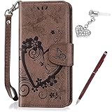 Galaxy S7 Edge Case,Galaxy S7 Edge Cover,ikasus Embossing Love Butterfly Flower Flip Folio Wallet Case PU Leather Scratch Resistant Stand Card Slots Case +Touch Pen Dust Plug for Galaxy S7 Edge,Brown