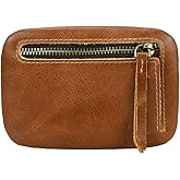 Wugebud 1 Pcs Leather Zipper Coin Purse Wallet, Coin Organizer, Change Holder,Card Case, Leather Zipper Storage Bag for Men (Brown)