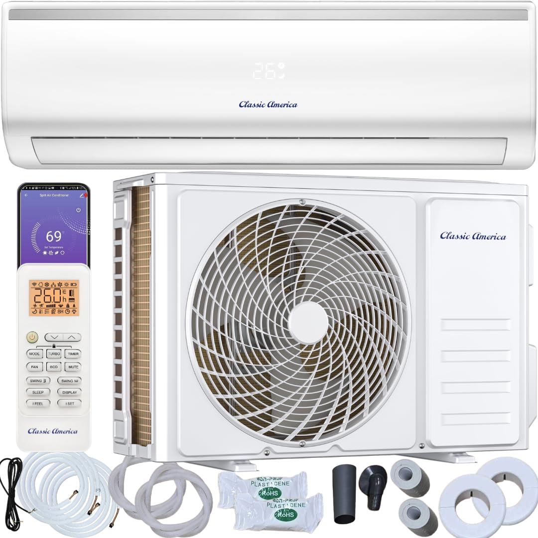 Photo 1 of Vtronix Classic America 12000 BTU Smart Mini Split AC/Heat Pump, 19 SEER2 Inverter Ductless Wall Mount, 110/120V, Quiet 29dB, WiFi/Alexa, Pre-Charged, 16ft Line Set Kit, Up to 550 Sq Ft