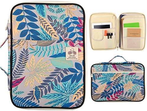Large Capacity Multifunction A4 Document Bag - Leaf Pattern Waterproof Zipper Envelope Portfolio File Pocket Storage Organizer Document Folder for Travel Office (Beige)