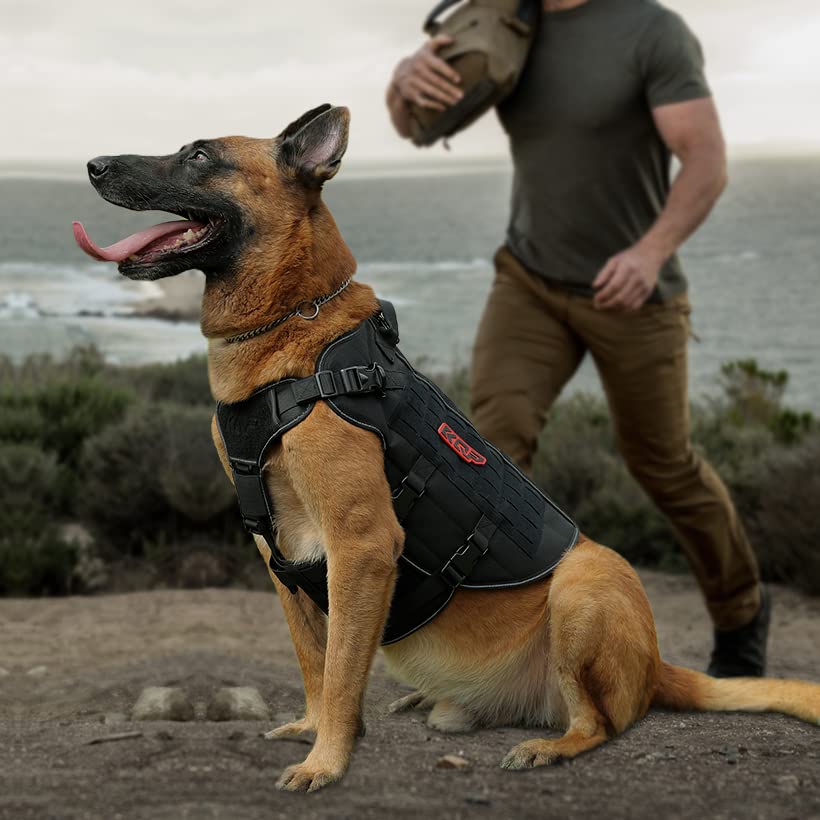 Tactical Dog Harness, No Pull Dog Harness, Military Dog Vest with Adjustable Metal Clips, Reflective Dog Harness for Large Medium Small Dogs, Service Dog Walking Training