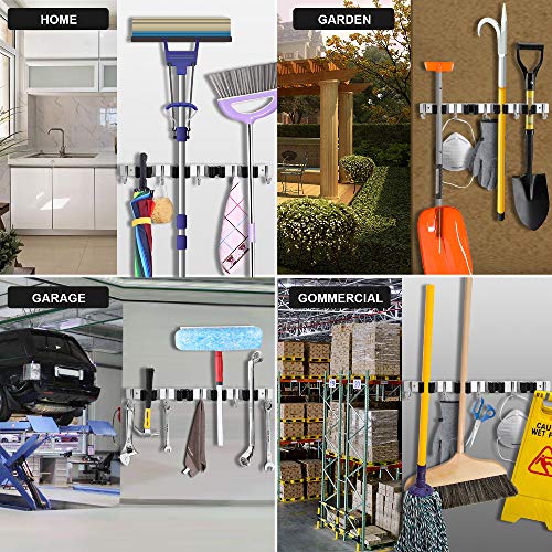 Favbal Garage Storage Stainless Steel Mop Broom Holder Wall Mount Heavy