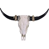 suruim Longhorn Wall Decor Long Horns Wall Decor Resin Long Horn Skull Head Sculpture, Cow Skull Accent for Western Gothic Style, Ranch Farmhouse Living Room Bedroom (B)