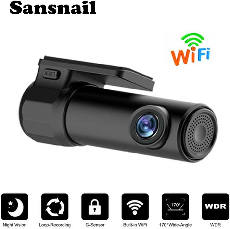 Sansnail Mini Dash Cam WiFi Full HD 1080P Car Blackbox Car Dash Cams DVR Dashboard Camera170° Wide Angle Lens Built in G-Sensor Motion Detection Loop Recorder Night Vision, SD Card is NOT Included