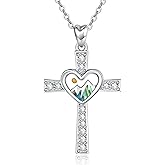 Zhi Kexin Mustard Seed Heart Cross Necklaces for Women 925 Sterling Silver Faith Pendant Necklace Mountain Jewelry Inspirational Christian First Communion Confirmation Gifts for Wife Daughter Her