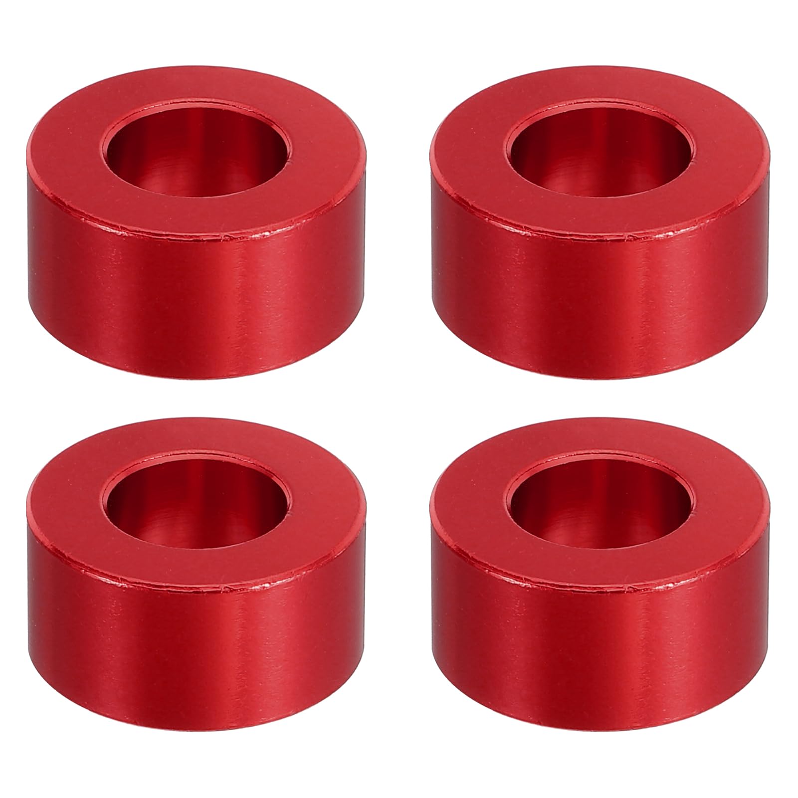 PATIKIL M10 Aluminum Spacer, 4 Pcs Metal Spacers Aluminum 10.5mm ID x 20mm OD x 10mm L Aluminum Spacer Screw Standoff Round for 2/5in or M10 Screw Bolt,Red