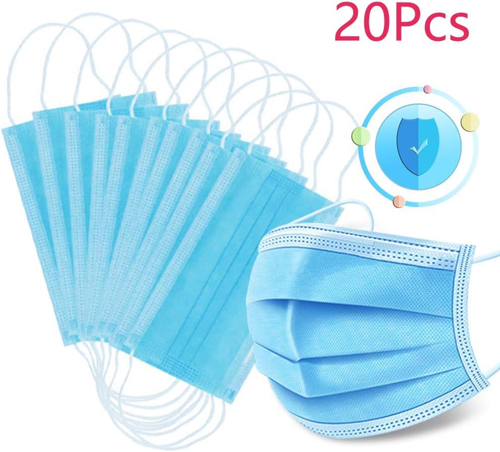 20 Pcs Disposable Face Masks Thick 3-Layer Masks, Disposable Surgical Mask Dust Breathable Earloop Antiviral Face Mask, Comfortable Medical Sanitary Surgical Mask