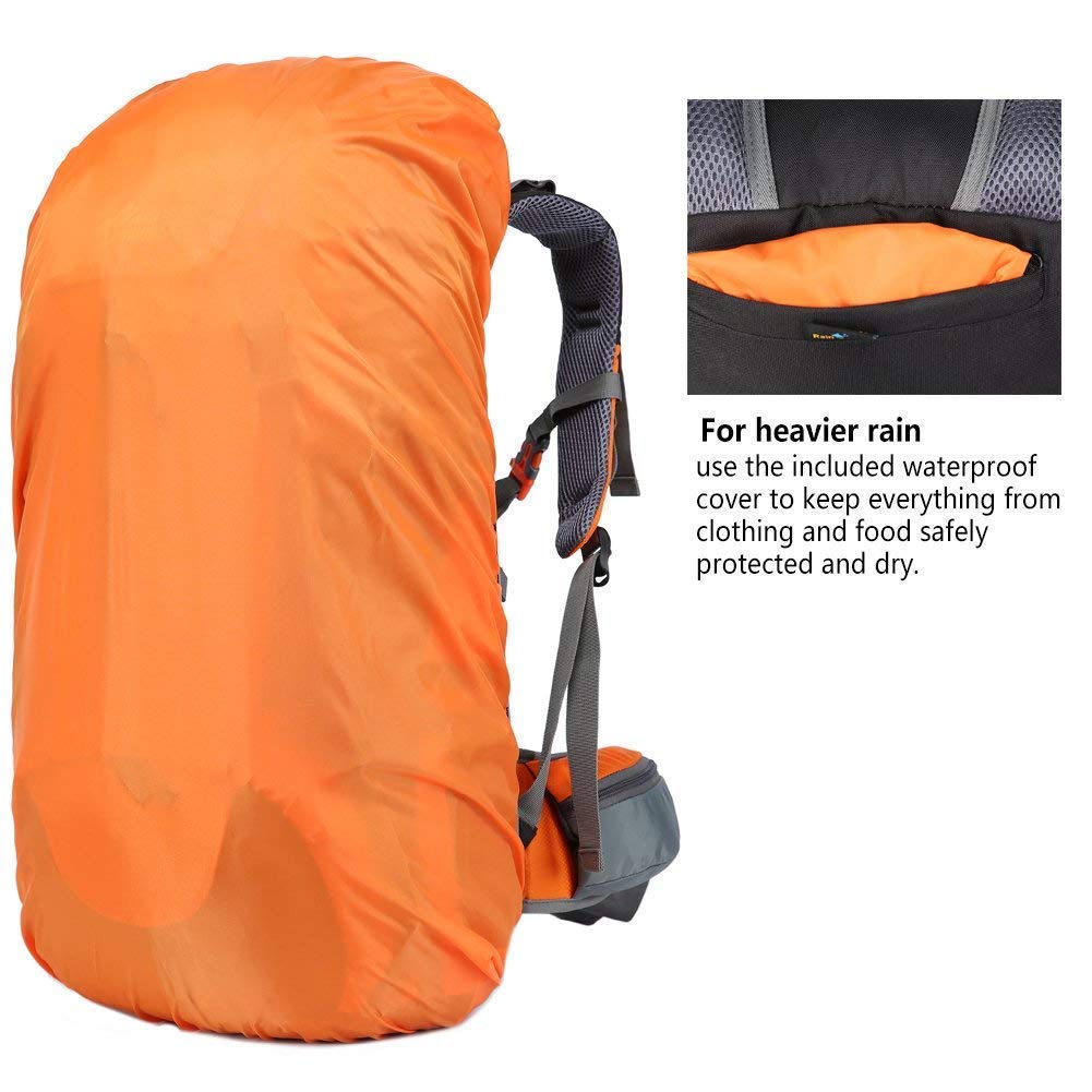 ONEPACK 50L(45+5) Hiking Backpack Daypack Waterproof Outdoor Sport Camping Fishing Travel Climbing Mountaineering Cycling Skiing with Rain Cover (Orange)