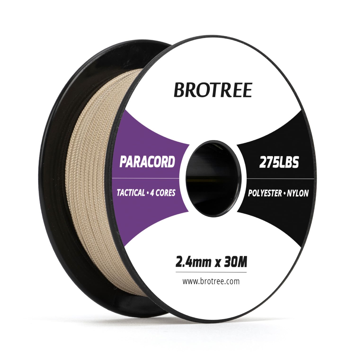 Brotree 275 Paracord 2.4mm Tactical Cord 30M Nylon Rope 4 Strands Parachute Cord for Outdoor, Craft, DIY - 125kg Breaking Load (Khaki)