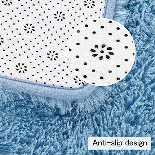 Fluffy Non-Slip Carpet for Living Room and Bedroom Decor - Machine Washable, 5x8 Feet Blue