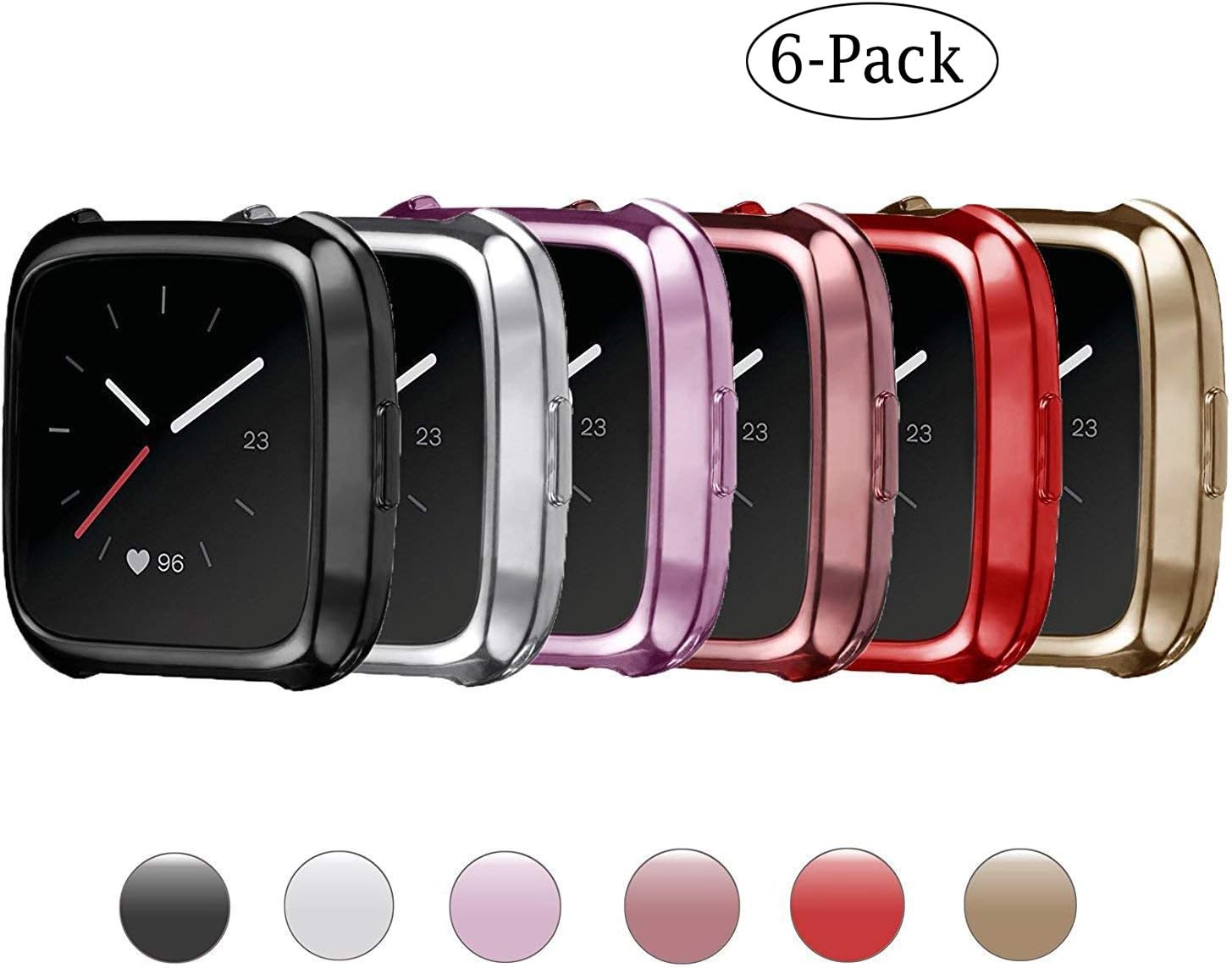 Fitbit Versa Case, Scratch-resistant Soft Flexible TPU Plated Lightweight Fashion Colorful Protective Protector Bumper Full Protection Shell Cover Sleeve for Fitbit Versa Smartwatch Accessory (6 Pack)