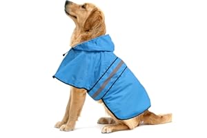 Ezierfy Waterproof Hooded Dog Raincoat - Adjustable Reflective Pet Jacket, Lightweight Dog Slicker Poncho for Small to X- Large Dogs and Puppies (Blue, Large)