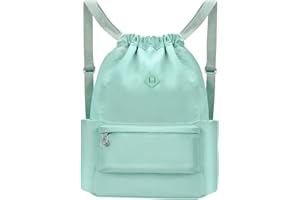 BAVELOE Drawstring Backpack with Wet Pocket Gym Backpack Water-Resistant Cinch String Bag Beach Swim for Women Men（Mint Green）