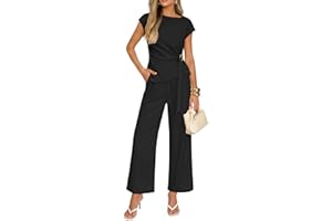 ZESICA Women's Summer 2 Piece Sets 2026 Casual Business Cap Sleeve Belted Top Wide Leg Pants Office Work Outfits Clothes