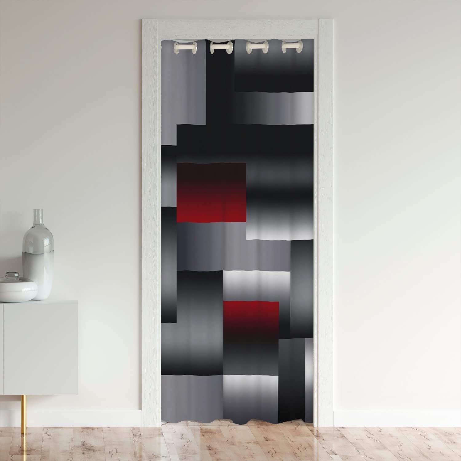 Loussiesd Black Red Geometric Door Curtain Privacy Kids 3D Art Closet Cover Rectangle 106x203cm1Panel
