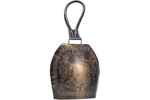 Vivanta 16” Hanging Buddha Bell – Handmade Antique Gold Cow Bell with Leather Strap, Vintage Meditation Bell for Home, Garden & Temple, Large Rustic Metal Bell for Zen, Yoga & Spiritual Décor