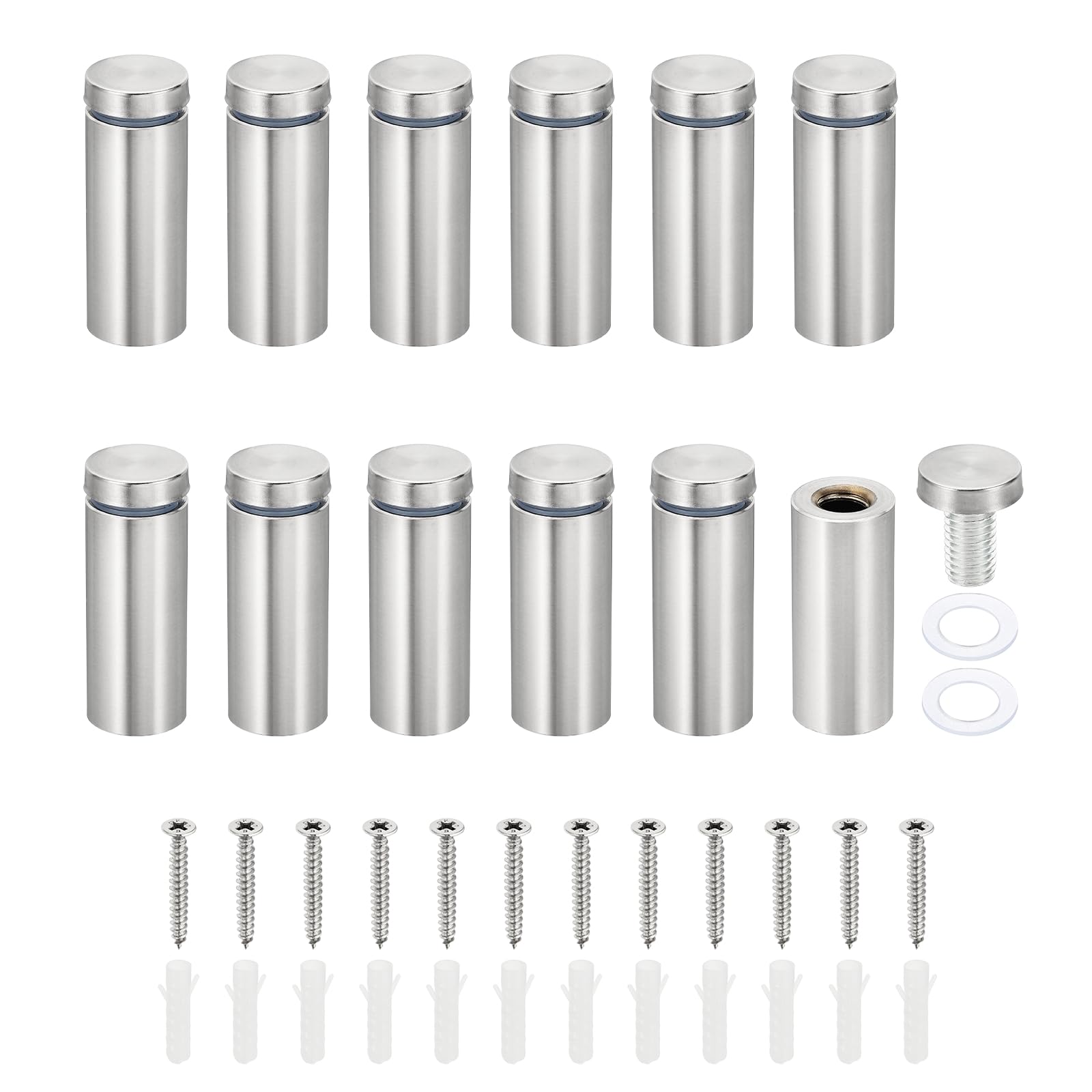 PATIKIL 3/4 x 2 inch Sign Standoff Screws, 12 Set Stainless Steel Wall Standoff Mounting Hardware Advertising Glass Nail for Hanging Acrylic Picture Frame Acrylic Panel, Silver