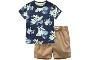 Frogwill Toddler Boys Summer Clothes Hawaiian Jungle Animal Cotton T-Shirt and Poplin Short Outfit Set