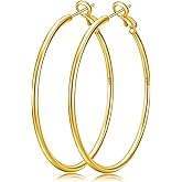 Senteria 2mm Wide 925 Sterling Silver Hoop Earrings for Women Hypoallergenic Lightweight Thin Large Big Gold Plated Hoops Earrings for Women 20/30/50/70MM