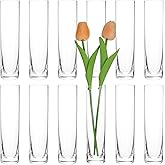 Glass Cylinder Bud Vases for Centerpieces, Set of 12 Clear Small vases,Handmade Slim Flower Wedding Table Decor for Single Rose Bulk, Home Aesthetic Desk Decor, Party Decorations,7.5"