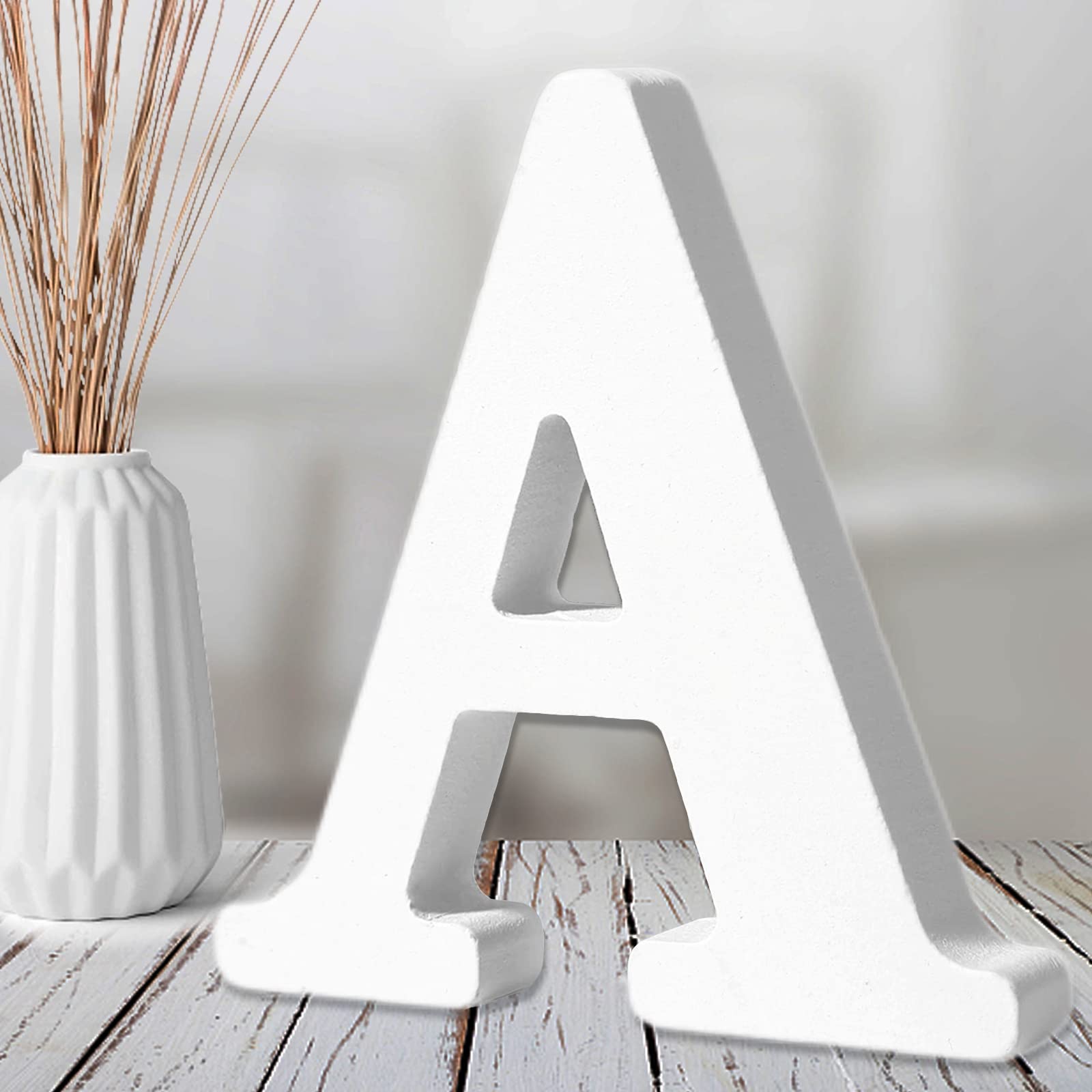 Photo 1 of AOCEAN 6 Inch White Wood Letters - Unfinished Wood Letters for Wall Christmas Decor Standing Letters Slices Sign Board Decoration for Xmas Home Party Projects (A)