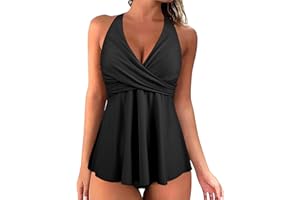 Women's Underwire Tankini Top V Neck Cross Back Bathing Suits Tops Flared Swim Tops