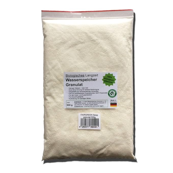 500 g FAIRGREEN *biologisches* Langzeit Wasserspeicher Granulat biologischer Superabsorber (500 Gramm Hydrogel - für Anzucht,