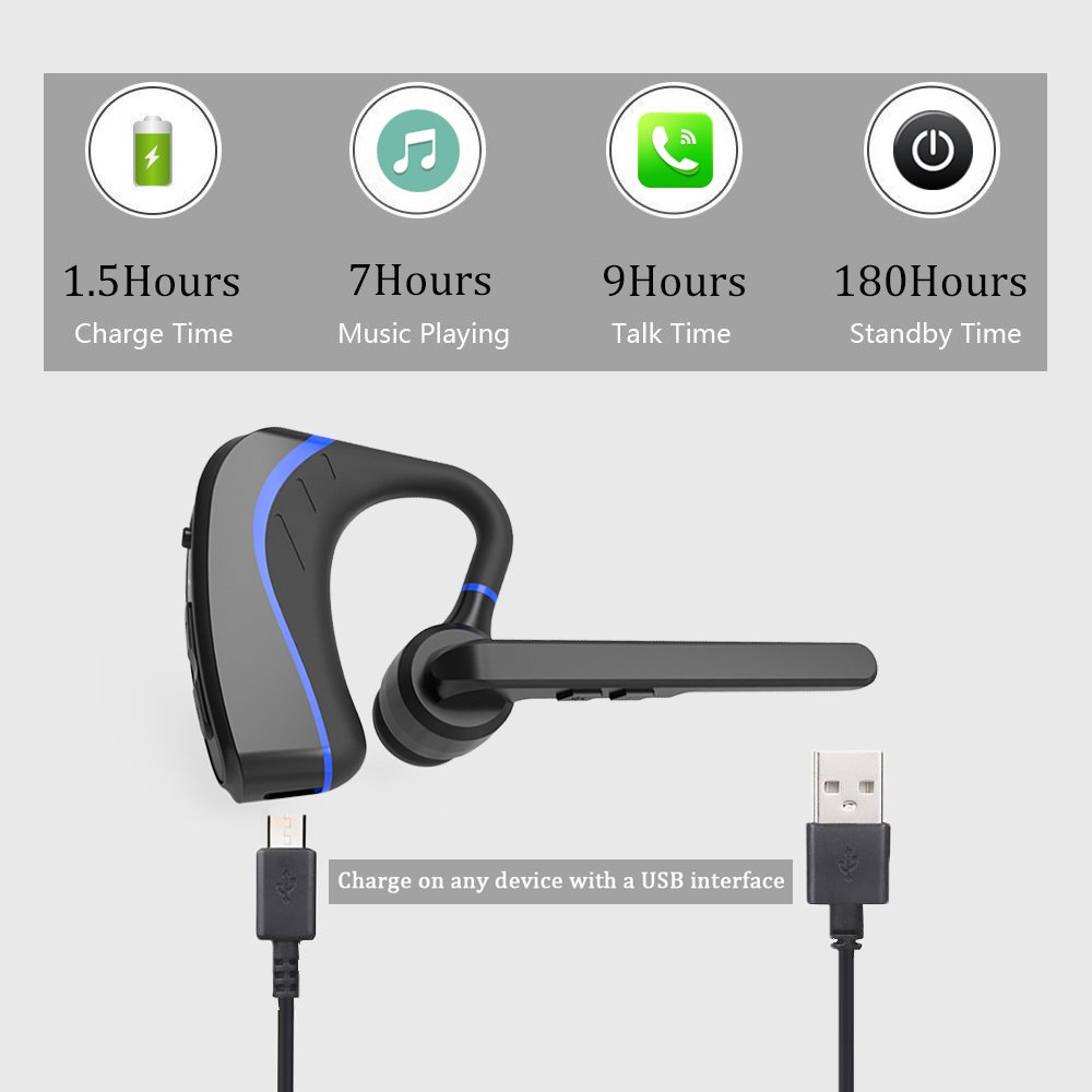 Bluetooth Headset Wireless Earpiece - Ultralight Wireless Bluetooth headset in Earbuds V4.1 w/Mic Noise Cancelling for Business/Office/Driving, Compatible with iPhone, Android Smartphones (Blue)