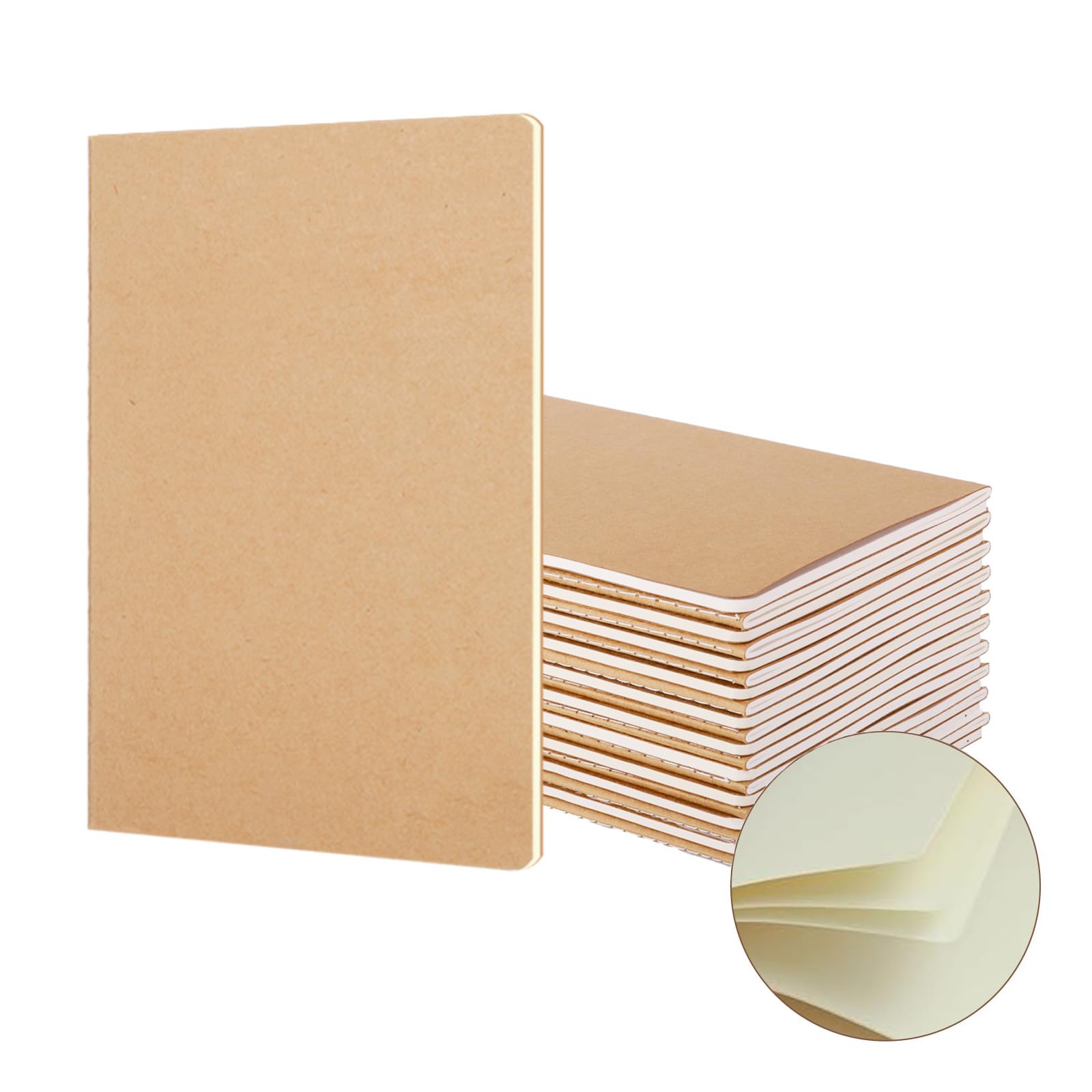 YBCPACK 20 Pack A5 Blank Notebooks, Kraft Brown Cover Journal Notebook bulk，Memo Diary Subject Notebooks for Students, Travelers, Office-60 blanked Pages/30 Sheets — image 1