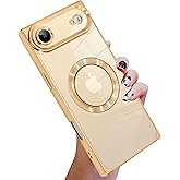 KANGHAR Case Compatible with iPhone Air Case Magnetic Clear with Camera Lens Protector[Compatible with MagSafe] Luxury Cute Plating Design Full-Body Shockproof Rectangle Protection Cover Gold