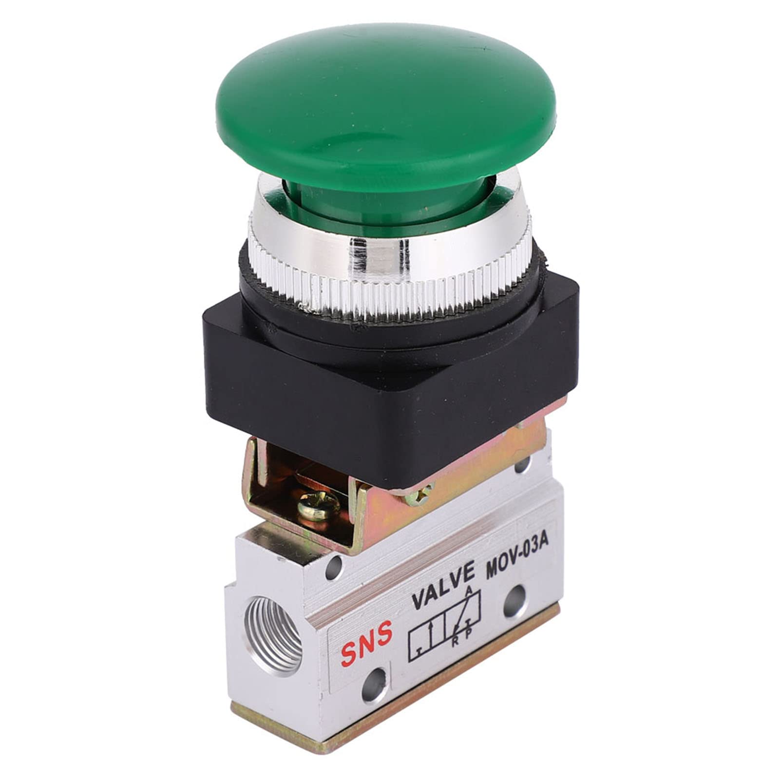 2 Position 3 Way Pneumatic Air Valve MOV-03A G1/8 PT Threaded Mechanical Valve with Mushroom Push Button Switch for Industrial Automation Air Control Systems