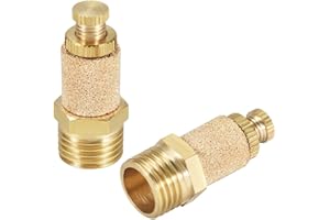 uxcell Sintered Bronze Exhaust Muffler Top Adjustable 1/4 NPT - Brass Body Pneumatic Air Muffler Air Flow Speed Controller Br