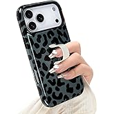 Jefonha Compatible with iPhone 17 Pro Max Case with Finger Strap Kickstand, Stylish Chic Leopard Cheetah Phone Case for Women Men, Dual-Layer Shockproof Cover for 17 Pro Max, Black Leopard
