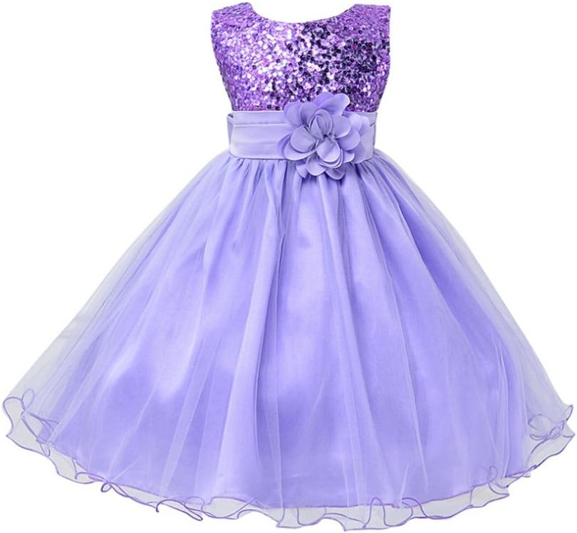 Loveble Big Girls Sleeveless Floral Belt Sequined Princess Dress for 3-10 Years