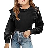 Zwurew Girls Long Sleeve Shirts Cute Ruffle Shoulder Crewneck Sweatshirts Pullover Tops 5-14 Years