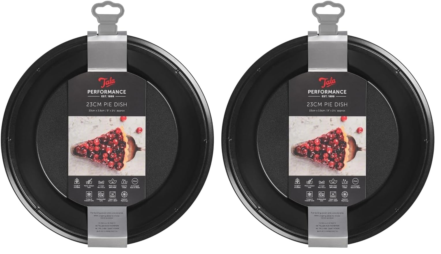 Tala Performance, 23cm / 9" Round Pie Dish, Professional Gauge Carbon Steel withEclipse Premium Non-Stick Coating (Pack of 2)