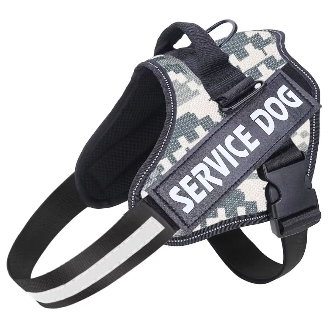 Belababy Service Dog Harness Small Medium Large, Adjustable Emotional Support Dog in Training Harness with Sturdy Handle, Reflective Therapy Puppy Vest, L, Gray Camouflage