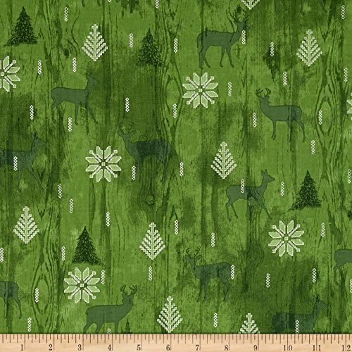 Cozy Cabin Christmas Wood Texture Metallic Green Fabric By The Yard