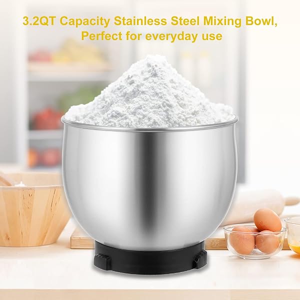 KITCHEN IN THE BOX STAND MIXER,3.2QT SMALL ELECTRIC FOOD MIXER,6 SPEEDS PORTABLE LIGHTWEIGHT KITCHEN MIXER FOR DAILY USE WITH EGG WHISK,DOUGH HOOK,FLAT BEATER (BLACK)